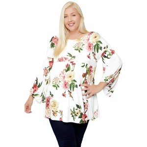 Slickblue Floral Print Plus Size Tunic, Bubble Sleeve Blouse, Stylish for Everyday Wear, Size & Color Options - 1 of 3