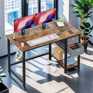 Infurnic Desks Computer Desk with Drawers, Modern Home Office Desk with Storage Shelf, Simple Style PC Table, Brown, 48"*23.62"*29.33" - 1 of 4