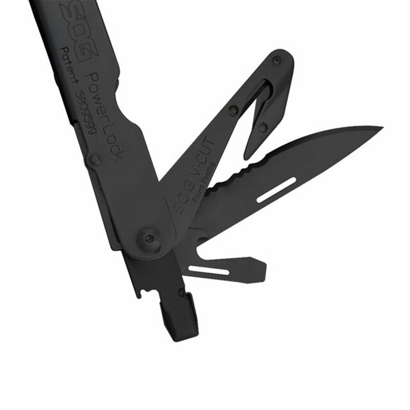 SOG Powerlock Stainless Steel Folding V Cutter 18 Tool Multi Pliers with Screwdrivers, Can Opener, Gripper, and Cutter, Black Oxide Finish, 4 of 8