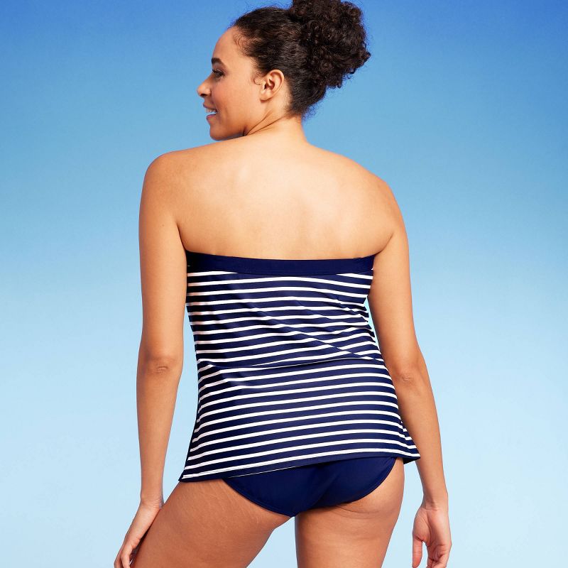 Lands' End Women's UPF 50 Striped Bandeau Tankini Top - Navy Blue, 4 of 7