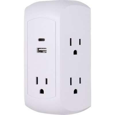 GE 5 Outlet Grounded Tap with 2 USB Ports USB-A and C 560J 3.4A White_4