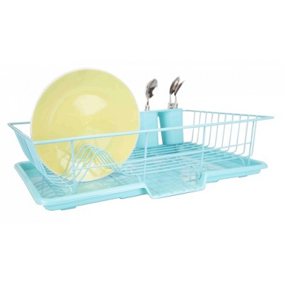 Home Basics 3 Piece Dish Drainer, Turquoise