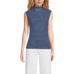 Lands' End Women's Cap Sleeve Drapey Rib Fitted Funnel Neck Tank - 1 of 4