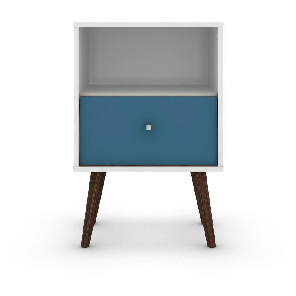 Liberty 1.0 Mid Century Modern Nightstand White/Aqua Blue - Manhattan Comfort