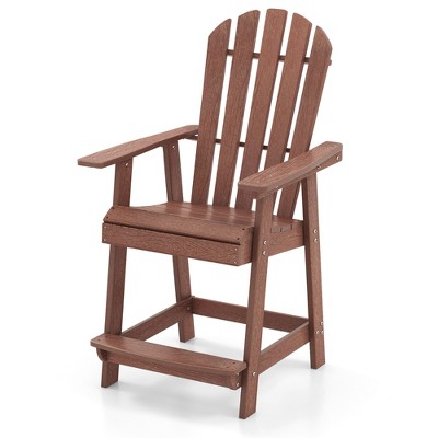 Tangkula Tall Adirondack Chair HDPE Outdoor Bar Stools with Armrests 4.5” Wide Footrest Patio Adirondack Barstools All-Weather Balcony Chairs Brown