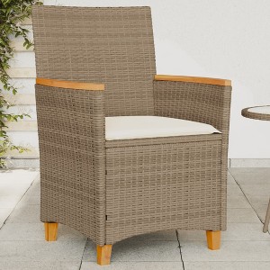 vidaXL Patio Chairs with Cushions 2 pcs Beige Poly Rattan&Solid Wood - 1 of 4