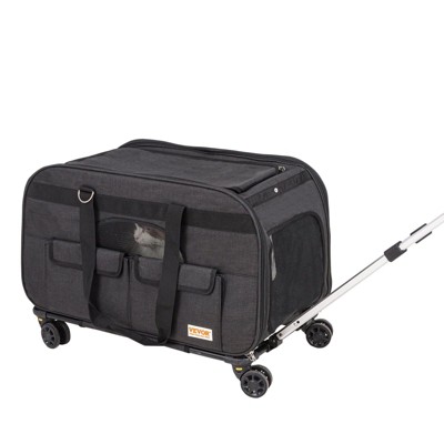 Munora Rolling Pet Carrier with Wheels for Pets Under 35 lbs - Telescopic Handle & Shoulder Strap, Includes Folding Bowl, Black