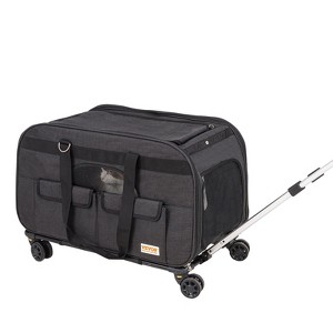 Munora Rolling Pet Carrier with Wheels for Pets Under 35 lbs - Telescopic Handle & Shoulder Strap, Includes Folding Bowl, Black - 1 of 4