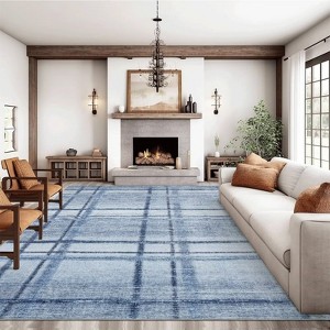8x10 Modern Machine Washable Rug for Living Room Ultra-Soft Plaid Accent Carpet Non-Slip Contemporary Floor Mats for Bedroom Dining Room Playroom - 1 of 4