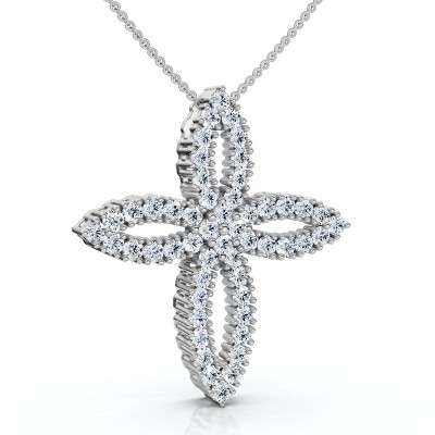Pompeii3 1/2Ct TW Diamond Cross Religious 10k Gold Lab Created 18" Necklace