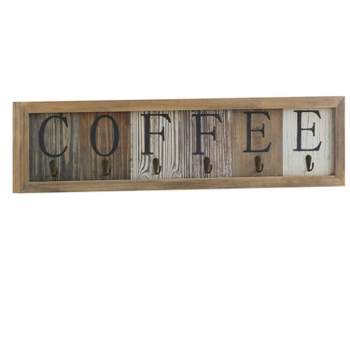 Emma and Oliver Distressed Rustic Coffee Sign with 6 Sturdy Metal Hooks to Accommodate Most Mug Sizes