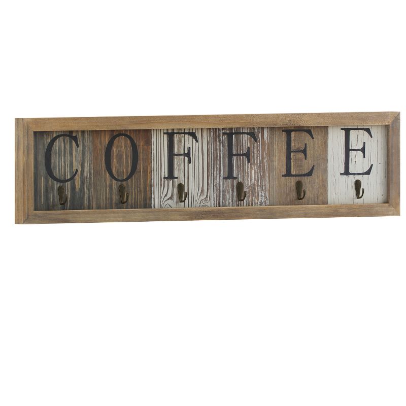 Emma and Oliver Distressed Rustic Coffee Sign with 6 Sturdy Metal Hooks to Accommodate Most Mug Sizes, 1 of 12