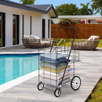 Folding Utility Cart - Heavy Duty 165LB Capacity w/ 360° Wheels (2 Locking) -  3-Tier Collapsible Rolling Cart for Garage, Office, Warehouse, Kitchen