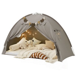 YEERSWAG Twin Bed Tent with Bear Pennants & Star Lights – Indoor Play Tent for Kids - 1 of 4