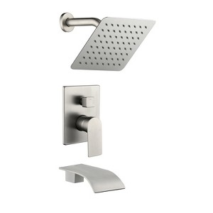 Cobbe Rainfall Shower Faucet Kit with 8-Inch Square Shower Head and Tub Spout, Wall Mount Shower Kit with Valve Brushed Nickel - 1 of 4