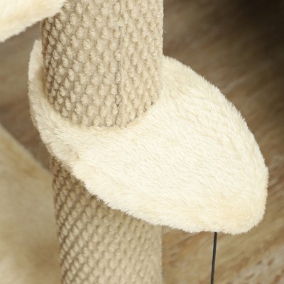 Beige 4-Level Cat Tree with Scratching Posts and Play Ball