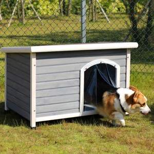 LAOTIES 26" Outdoor Wooden Dog House,Weatherproof Pet Shelter With Elevated Floor,Adjustable Plastic Feet,For Small And Medium Dogs - 1 of 4