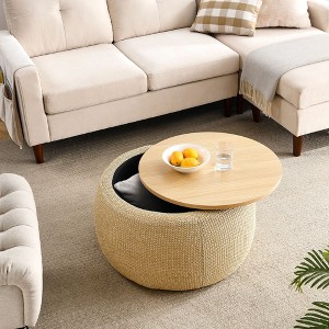NicBex Modern Round Ottoman Coffee Table with Storage,Large End Table,Wooden Center Table for Living Room - 1 of 4