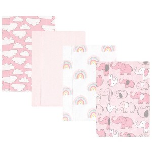 Hudson Baby Infant Girl Cotton Flannel Burp Cloths, Girl New Elephant 4-Pack, One Size - 1 of 4