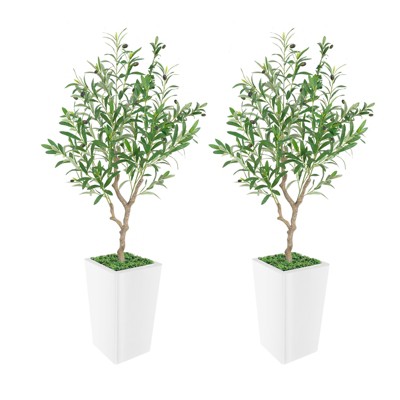 Artificial Olive Tree, Faux Olive Tree with Tall White Planter, Ideal for Home Decor and Housewarming Gift