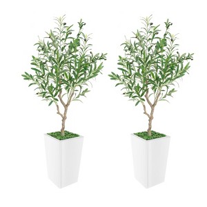 Artificial Olive Tree, Faux Olive Tree with Tall White Planter, Ideal for Home Decor and Housewarming Gift - 1 of 4