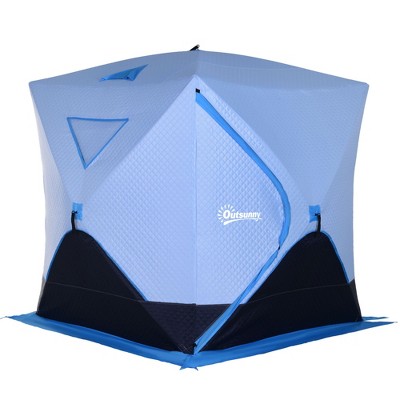 Outsunny Portable 2-4Person Pop-up Ice Shelter Insulated Ice Fishing Tent with Ventilation Windows and Carry Bag