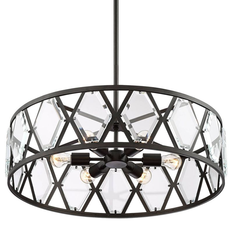 Regency Hill Lexington Black Pendant Chandelier 26" Wide Industrial Drum Clear Crystal 6-Light Fixture for Dining Room House Kitchen Island Entryway, 5 of 10