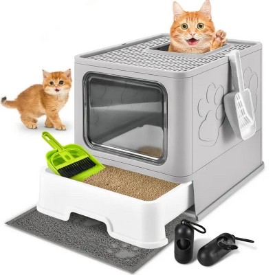 LunaLulinlk Light grayUpgraded oversized cat litter box with scoop, upgraded adjustable door cat litter box with enlarged drawer