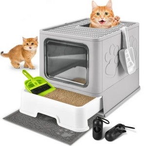 LunaLulinlk Light grayUpgraded oversized cat litter box with scoop, upgraded adjustable door cat litter box with enlarged drawer - 1 of 4