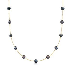 Ross-Simons 6-6.5mm Black Cultured Pearl Station Necklace in 14kt Yellow Gold - 1 of 3