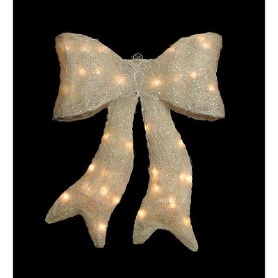 Northlight 24" Lighted Sparkling Cream Colored Sisal Bow Christmas Decoration