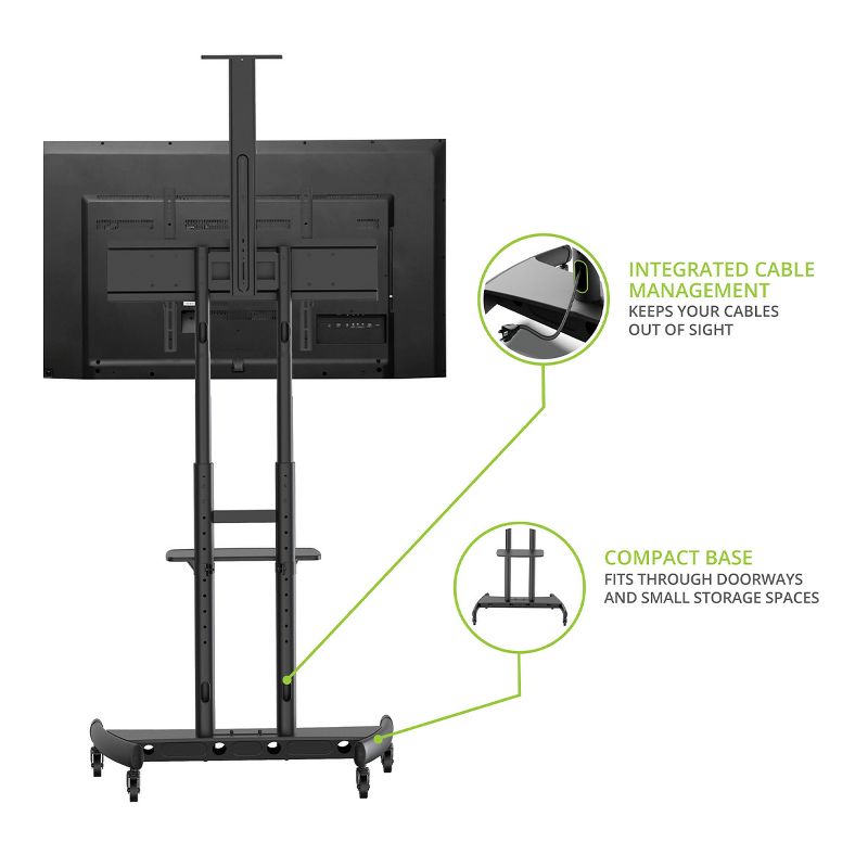 Kanto MTM86PL Height-Adjustable Rolling TV Stand for 55" -  86" TVs with Device Tray and Webcam Shelf, 2 of 13