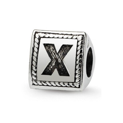 Black Bow Jewelry Triangle Block, Letter X Sterling Silver Bead Charm