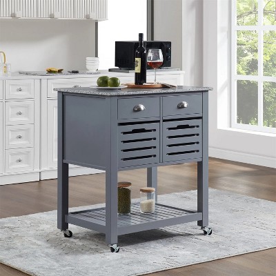 LunaLulinlk Mobile Rolling Kitchen Island Trolley Serving Cart with Underneath Drawer & Slide-Out Wire Storage Basket