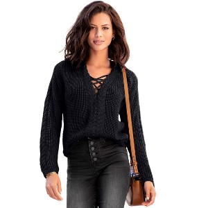 Women's Lace Up Knit Sweater - LASCANA - 1 of 4
