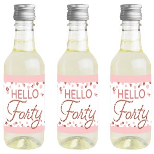 Big Dot of Happiness 40th Pink Rose Gold Birthday Mini Wine & Champagne Bottle Label Stickers Happy Birthday Party Favor Gift for Women and Men 16 Ct - 1 of 4