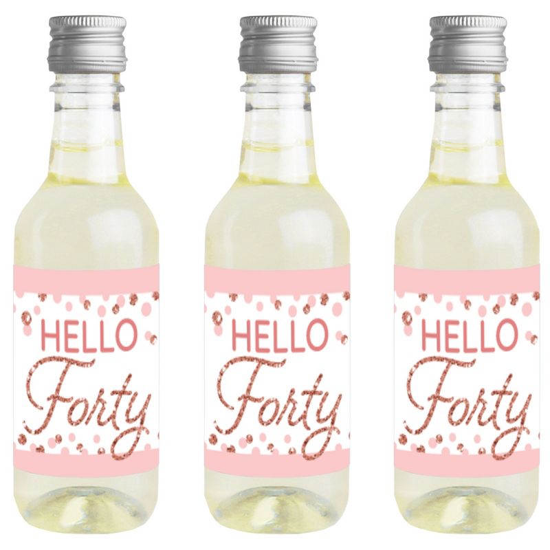 Big Dot of Happiness 40th Pink Rose Gold Birthday Mini Wine & Champagne Bottle Label Stickers Happy Birthday Party Favor Gift for Women and Men 16 Ct, 1 of 8