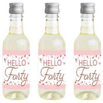 Big Dot of Happiness 40th Pink Rose Gold Birthday Mini Wine & Champagne Bottle Label Stickers Happy Birthday Party Favor Gift for Women and Men 16 Ct