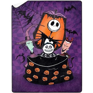 Disney Nightmare Before Christmas Blanket Barrel Lock and Shock Silk Touch Double Sided Throw 46" X 60" Multicolored - 1 of 4
