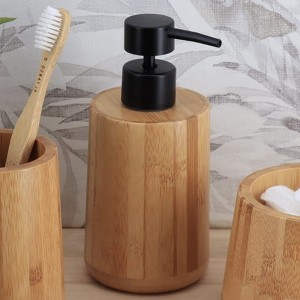 Evideco French Home Goods Natural Bamboo Liquid Soap Dispenser with Matte Black Pump - Refillable Wooden hand wash dispenser, 10 fl oz - - 1 of 4