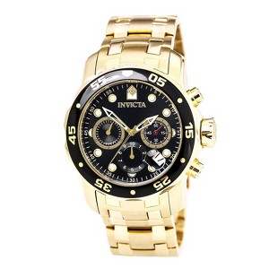 Invicta 0072 Men's Pro Diver Scuba Black Dial Gold Plated Steel Bracelet Chronograph Dive Watch - 1 of 1