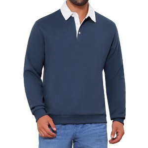 INSPIRE CHIC Men's Contrast Collared Long Sleeves Pullover Polo Sweatshirt - 1 of 4