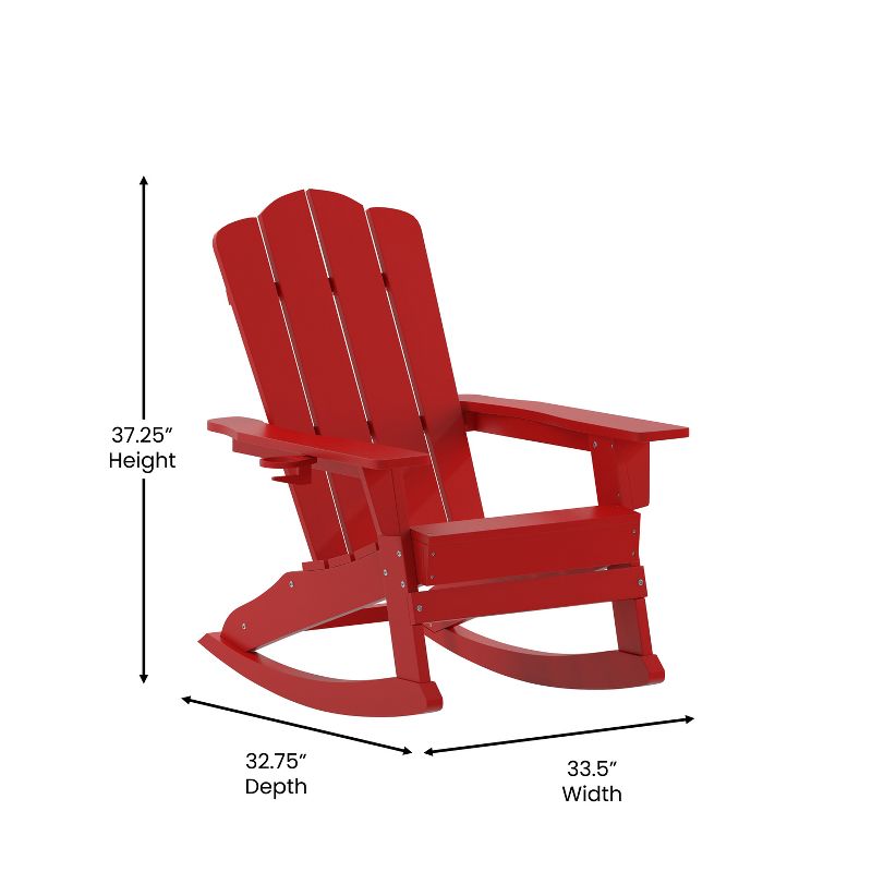 Merrick Lane Adirondack Rocking Chair with Cup Holder, Weather Resistant HDPE Adirondack Rocking Chair in Red, 5 of 11