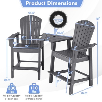 Gray HDPE Tall Adirondack Barstools with Connecting Tray and Footrest