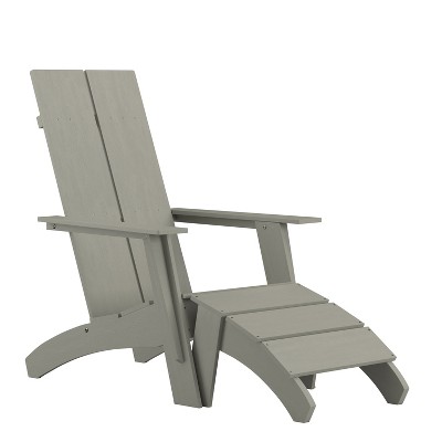 Merrick Lane Adirondack Modern Slatted Back Patio Chair With Accompanying Foot Ottoman