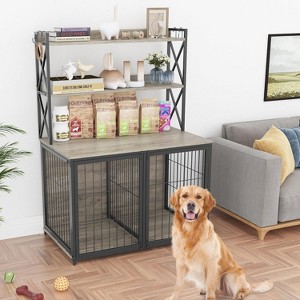 Dog Crate Furniture with Storage, 2-in-1 Heavy Duty Wooden End Table Kennel for Small Medium Dogs - 1 of 4