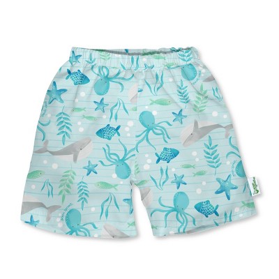 green sprouts Toddler Boys' Classic Swim Trunks with Built-In Reusable Diaper - Aqua 12-18M