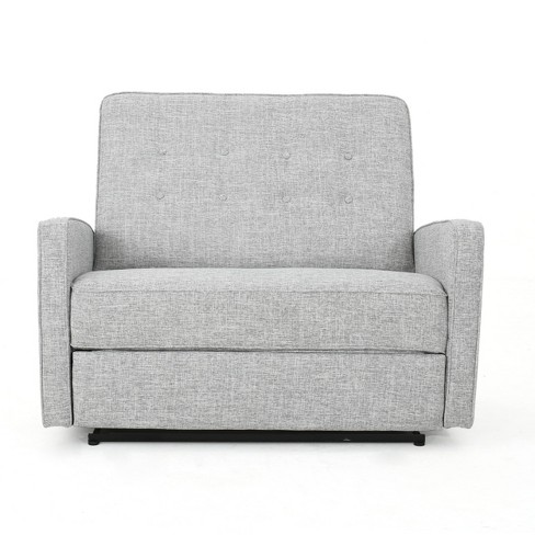 Calliope Buttoned Fabric Reclining Loveseat Light Gray Tweed