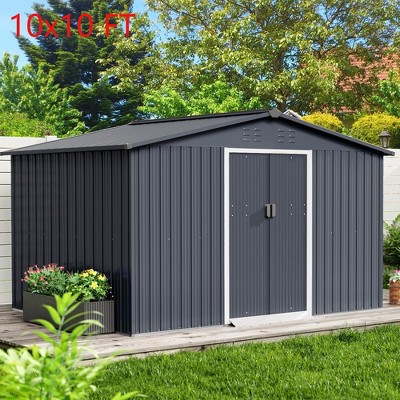 Outdoor Metal Storage Shed Garden Tool House With Lockable Doors for Yard
