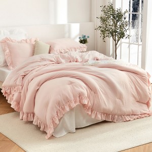Ruffled Comforter Set 3 Pieces Soft Vintage Country Style Bedding Set with Shams Fluffy Lightweight for All Season Use - 1 of 4